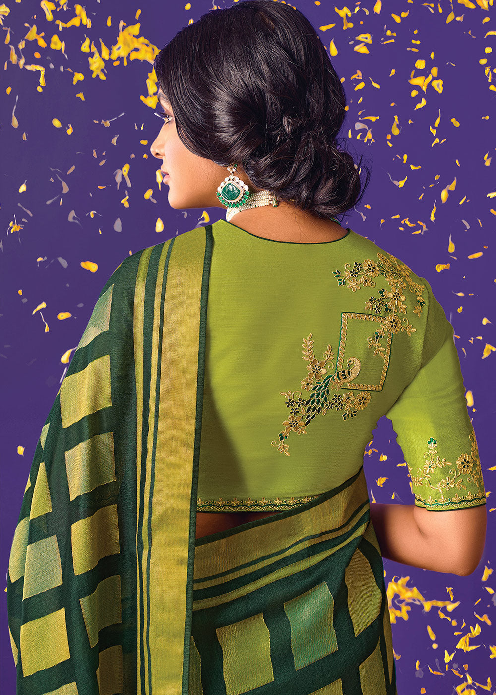 Buy MySilkLove Palm Leaf Green Printed Paithani Saree With Embroidered Blouse Online
