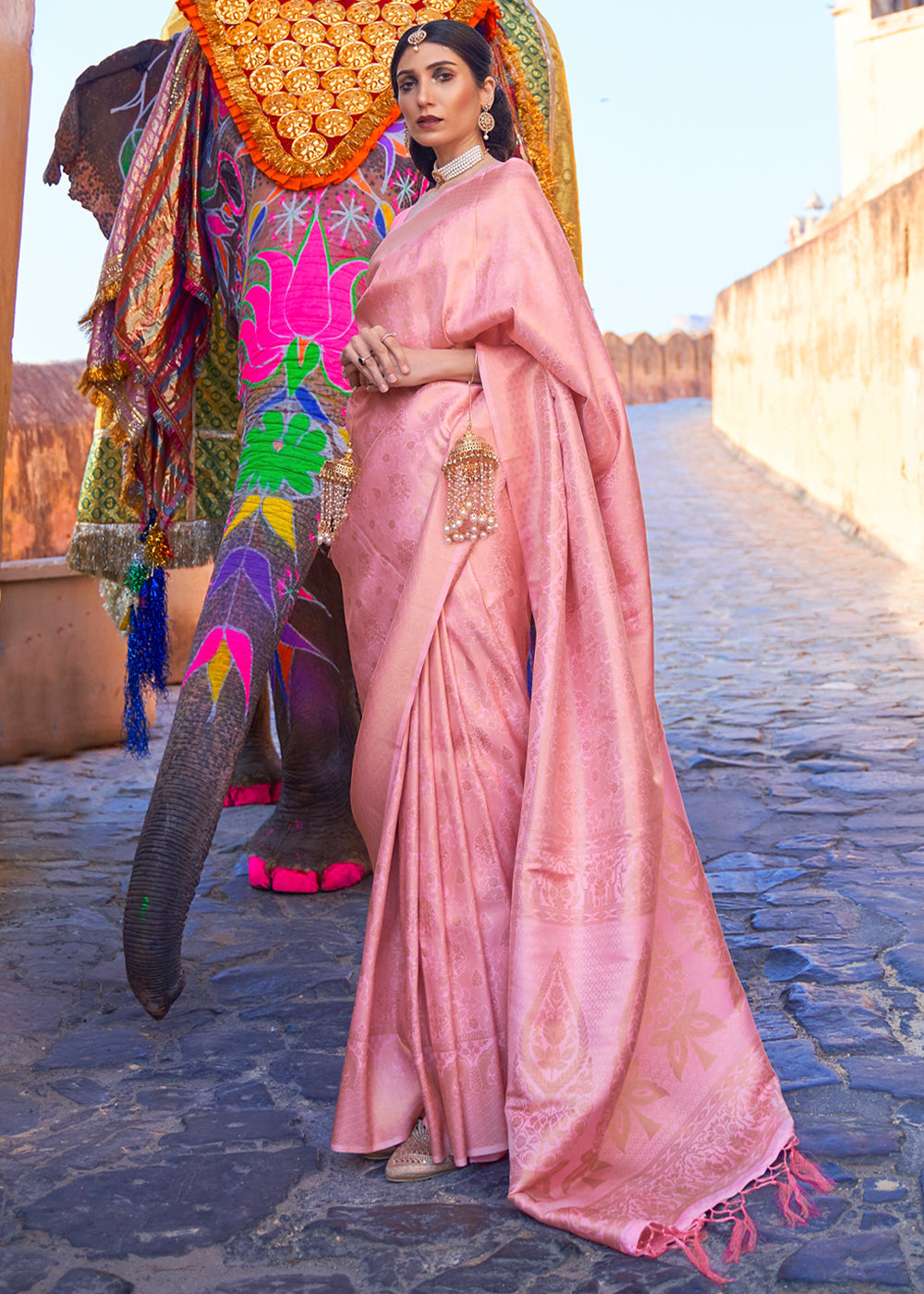Buy MySilkLove Carissma Pink Kanjivaram Woven Silk Saree Online