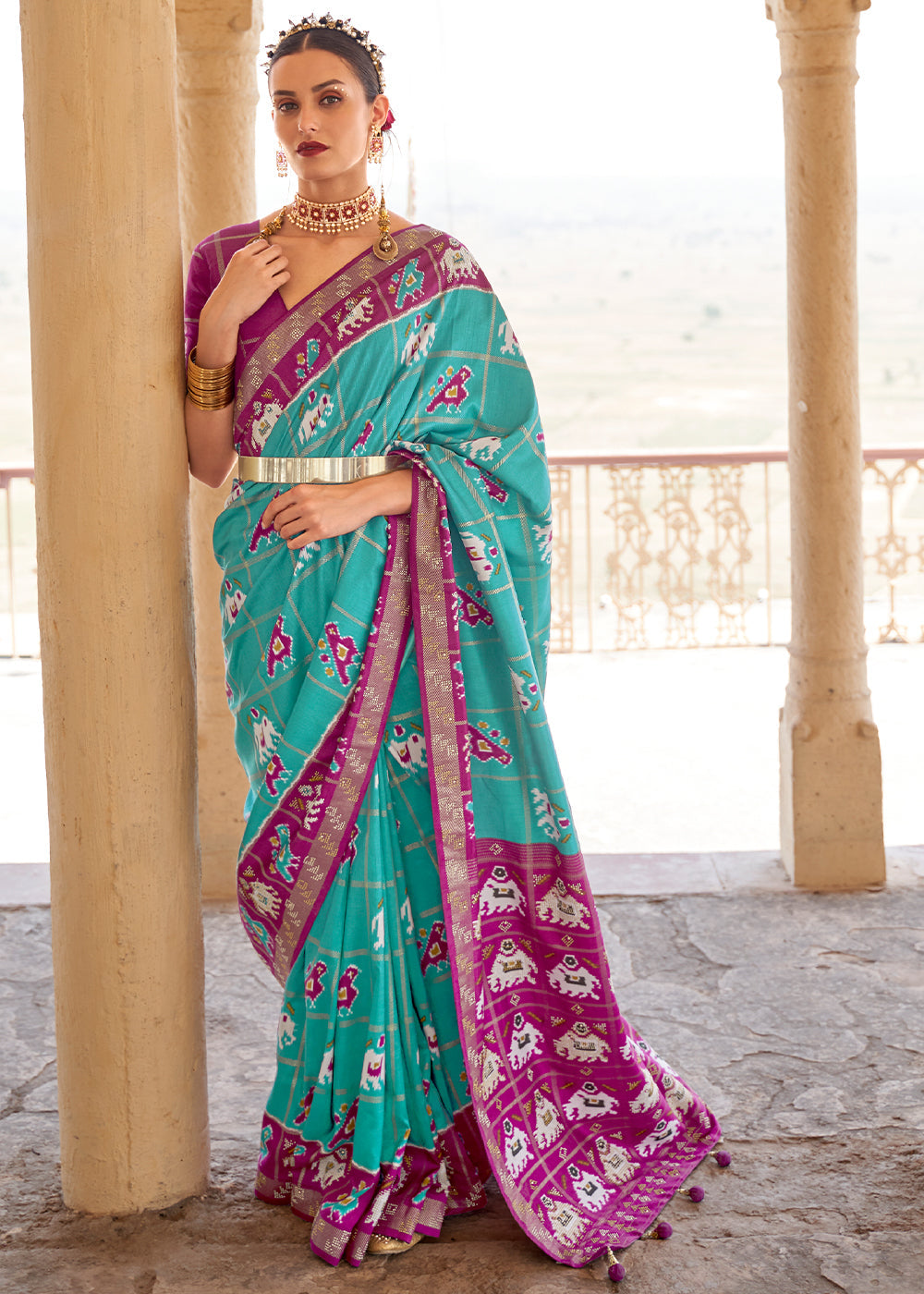 Buy MySilkLove Jungle Green and Purple Printed Patola Silk Saree Online