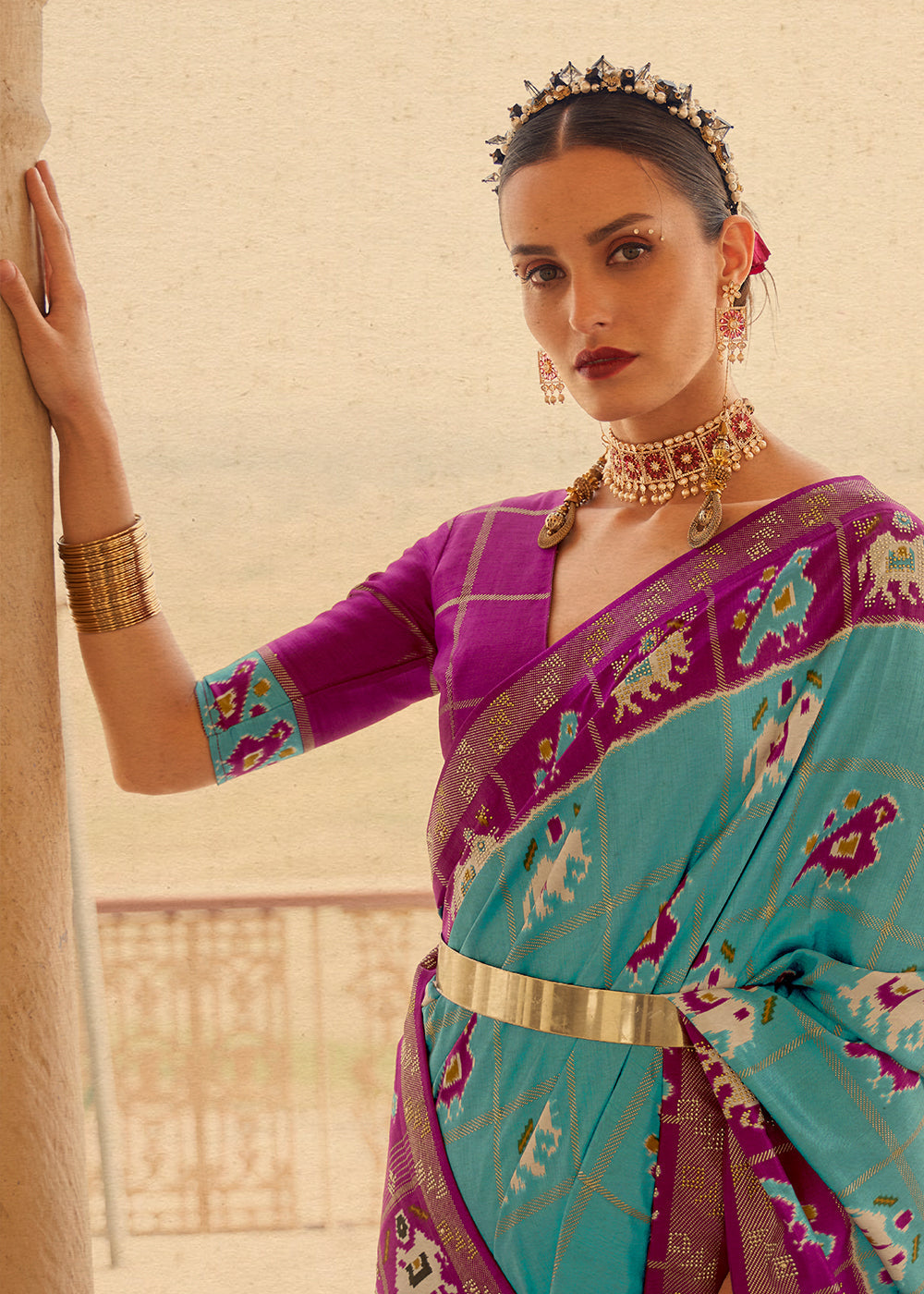Buy MySilkLove Jungle Green and Purple Printed Patola Silk Saree Online