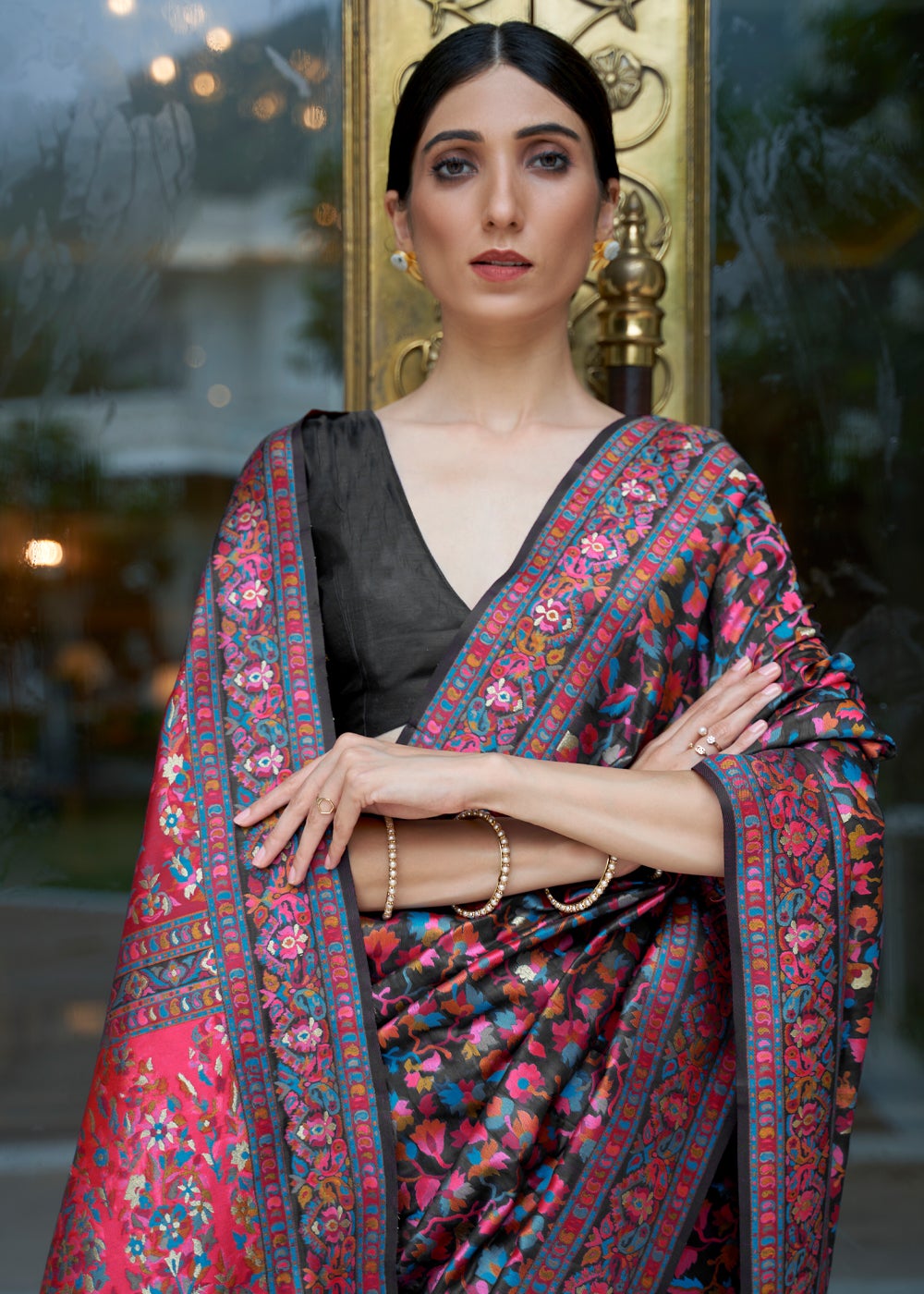 Buy MySilkLove Haiti Black Kashmiri Jamawar Banarasi woven silk Saree Online