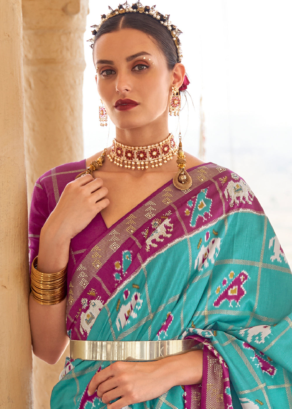 Buy MySilkLove Jungle Green and Purple Printed Patola Silk Saree Online