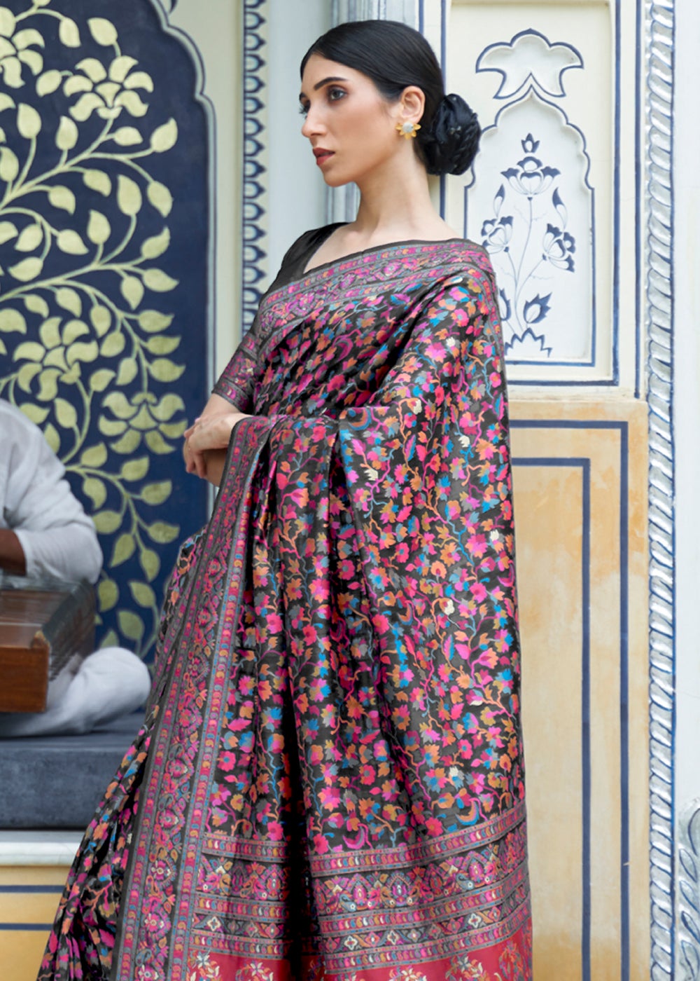 Buy MySilkLove Haiti Black Kashmiri Jamawar Banarasi woven silk Saree Online