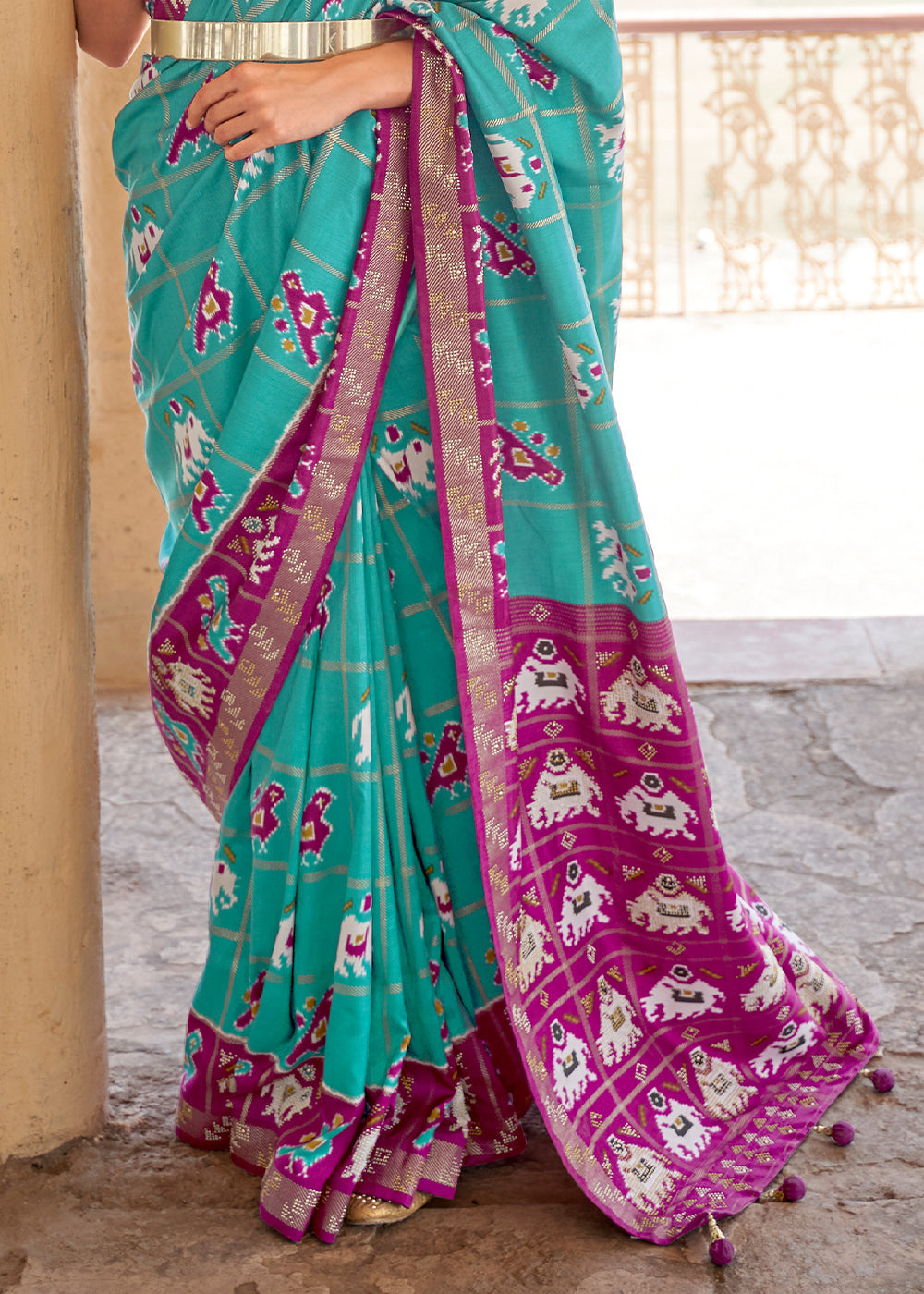 Buy MySilkLove Jungle Green and Purple Printed Patola Silk Saree Online
