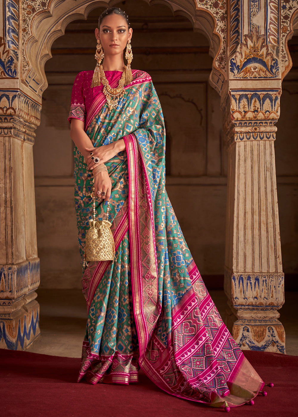 Buy MySilkLove Cascade Blue and Pink Patola Silk Saree Online