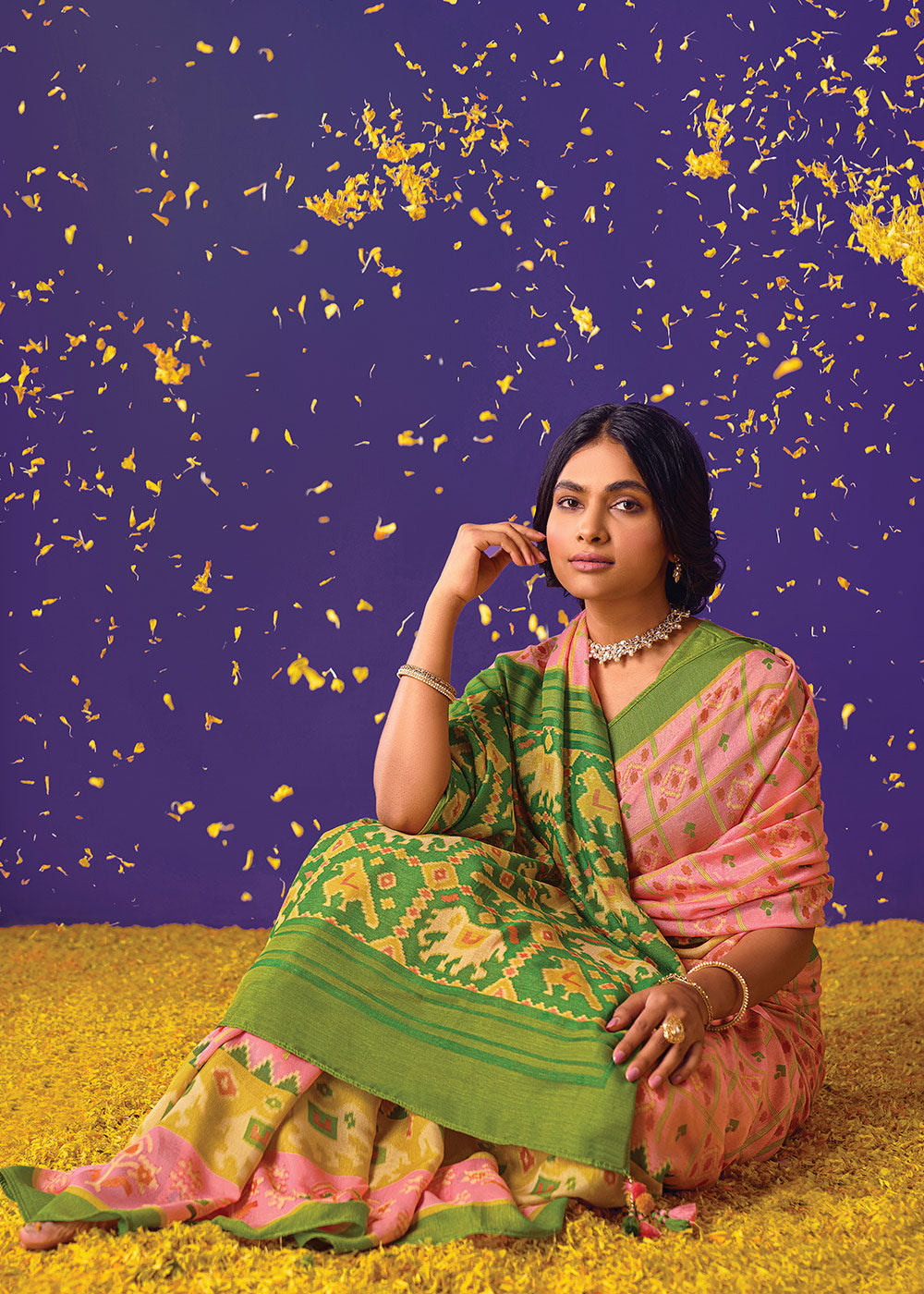 Buy MySilkLove Apricot Peach Printed Paithani Saree With Embroidered Blouse Online