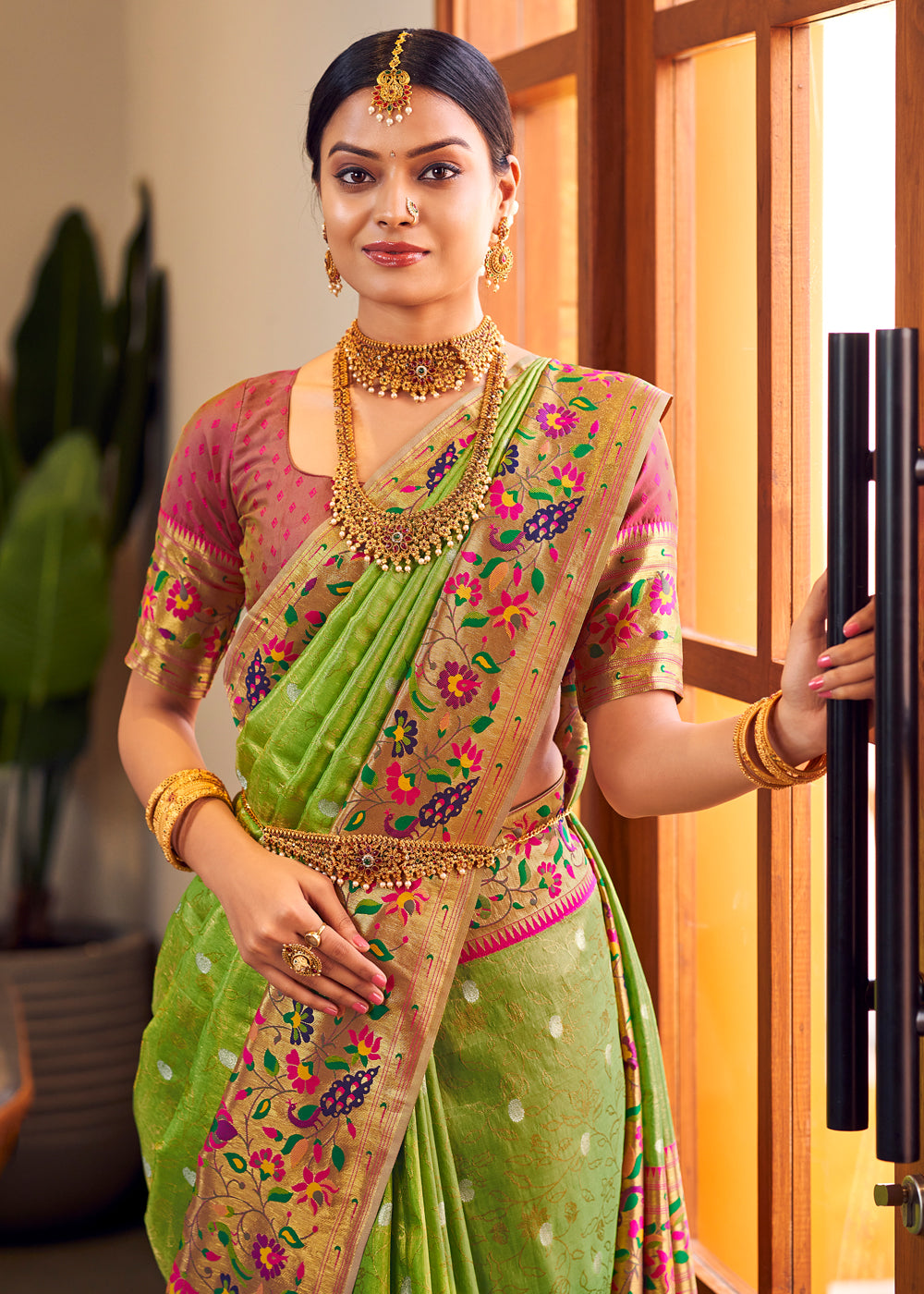 Buy MySilkLove Citron Green Woven Paithani Silk Saree Online