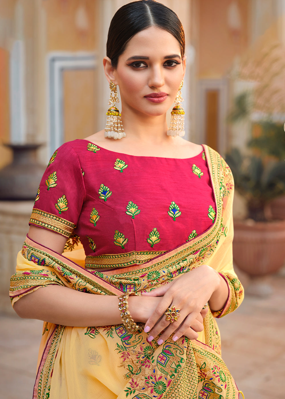Buy MySilkLove Haze Yellow Woven Organza Saree with Embroidery Work Online