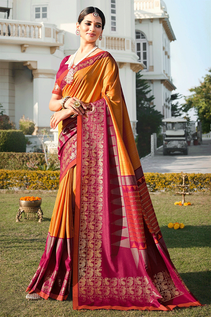 Buy MySilkLove Sandy Orange and Pink Patola Silk Saree Online