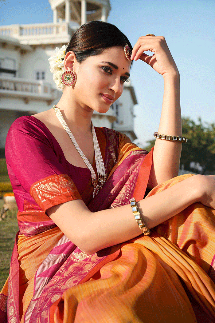 Buy MySilkLove Sandy Orange and Pink Patola Silk Saree Online