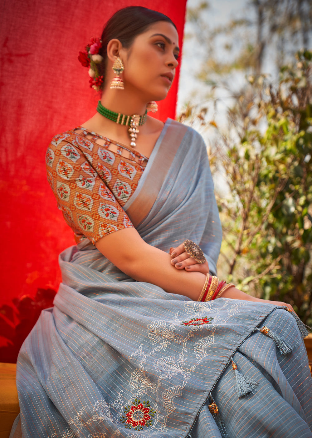 Buy MySilkLove Edward Grey Woven Linen Silk Saree Online