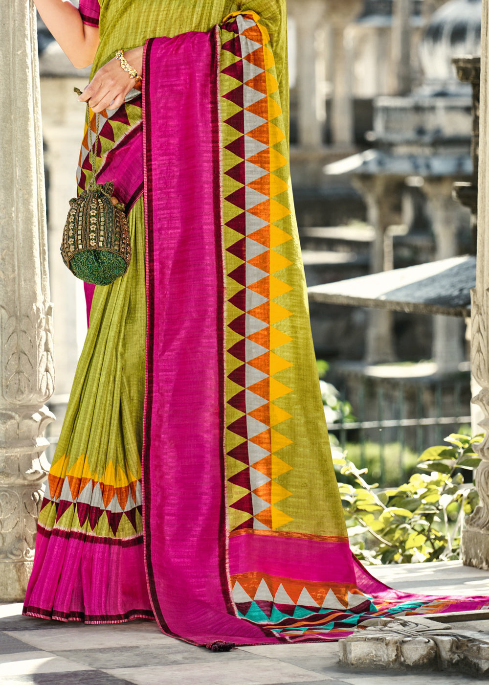 Buy MySilkLove Atlantis Green and Pink Gadhwal Silk Saree Online