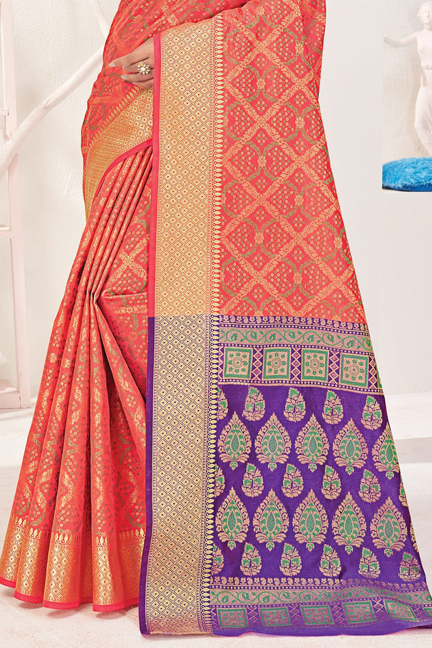 Buy MySilkLove Sienna Red and Purple Zari Woven Patola Saree Online