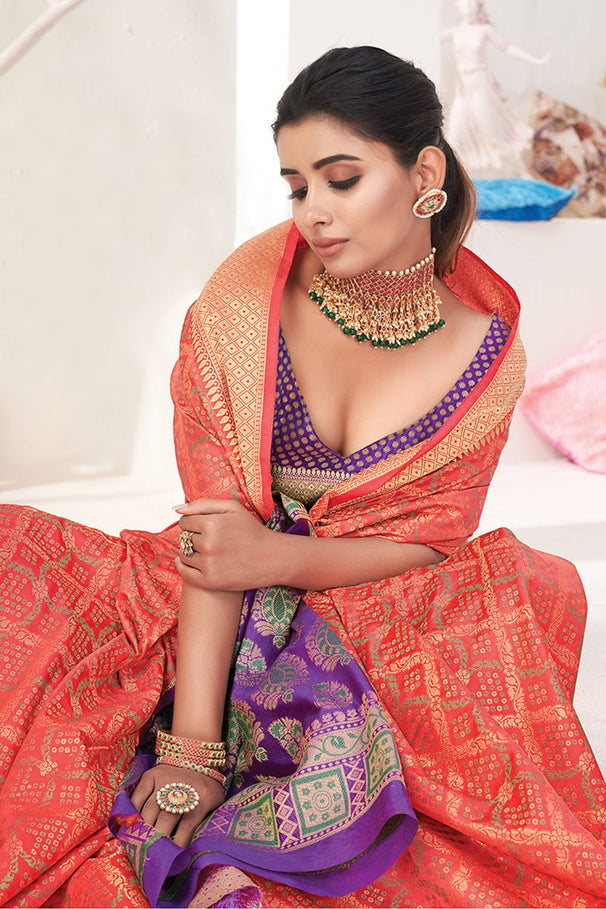 Buy MySilkLove Sienna Red and Purple Zari Woven Patola Saree Online
