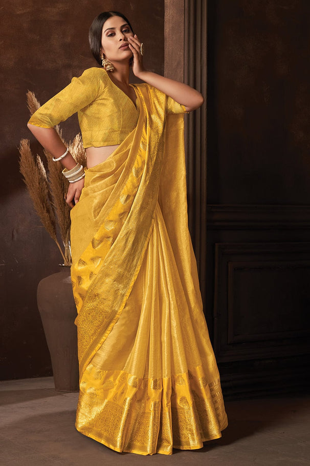 Buy MySilkLove Grand Yellow Organza Saree Online
