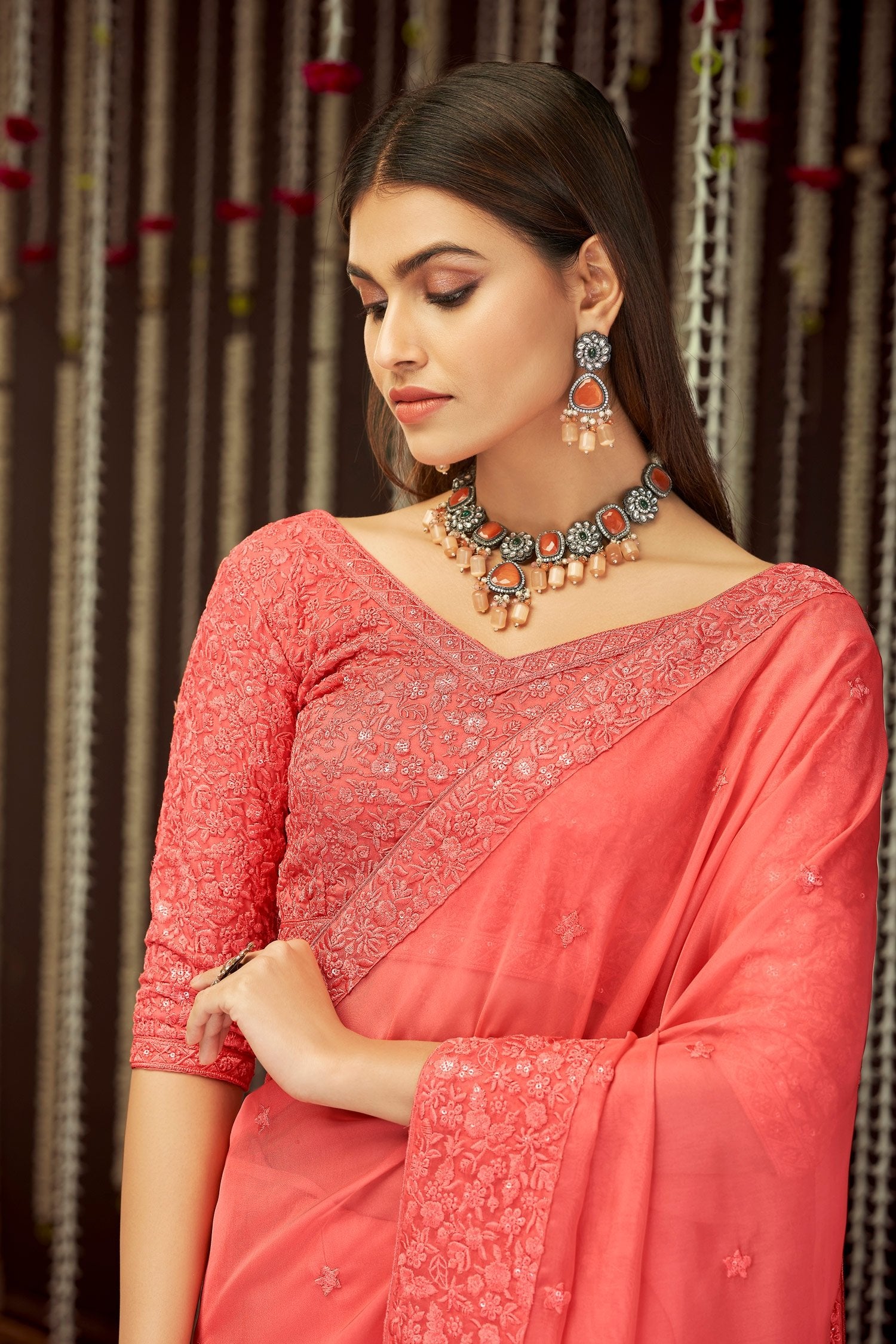 Buy MySilkLove Bittersweet Pink Organza Designer Silk Saree Online