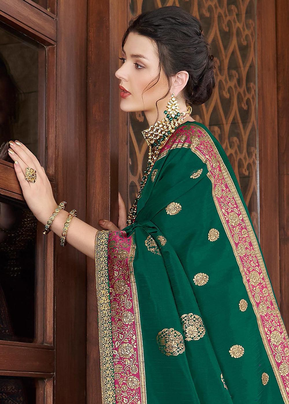 Buy MySilkLove Fun Green Zari Woven Banarasi Silk Saree Online