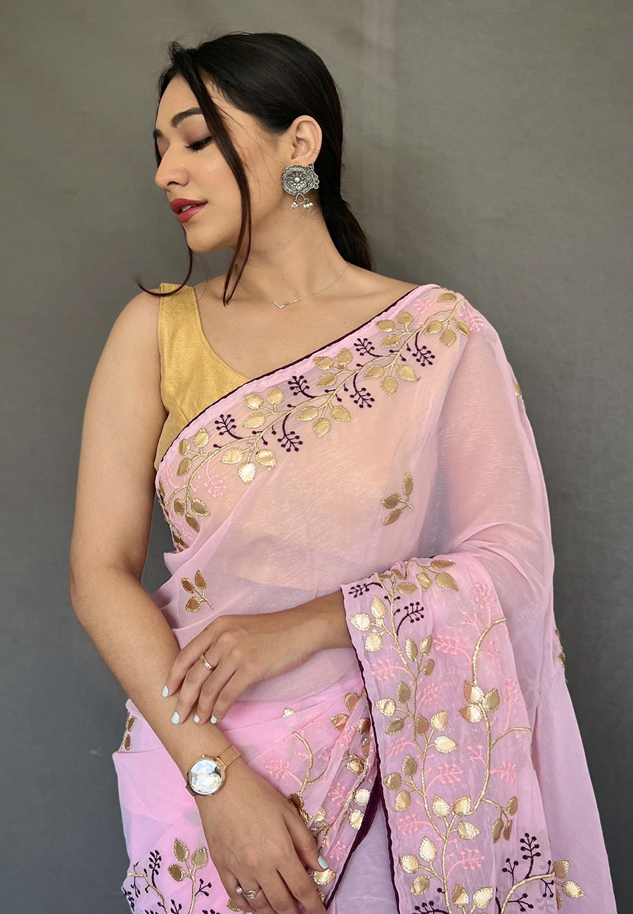 Buy MySilkLove Bouquet Purple Embroidered Organza Silk Saree Online