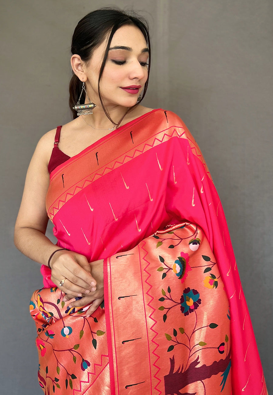 Buy MySilkLove Princess Perfume Pink Woven Paithani Silk Saree Online