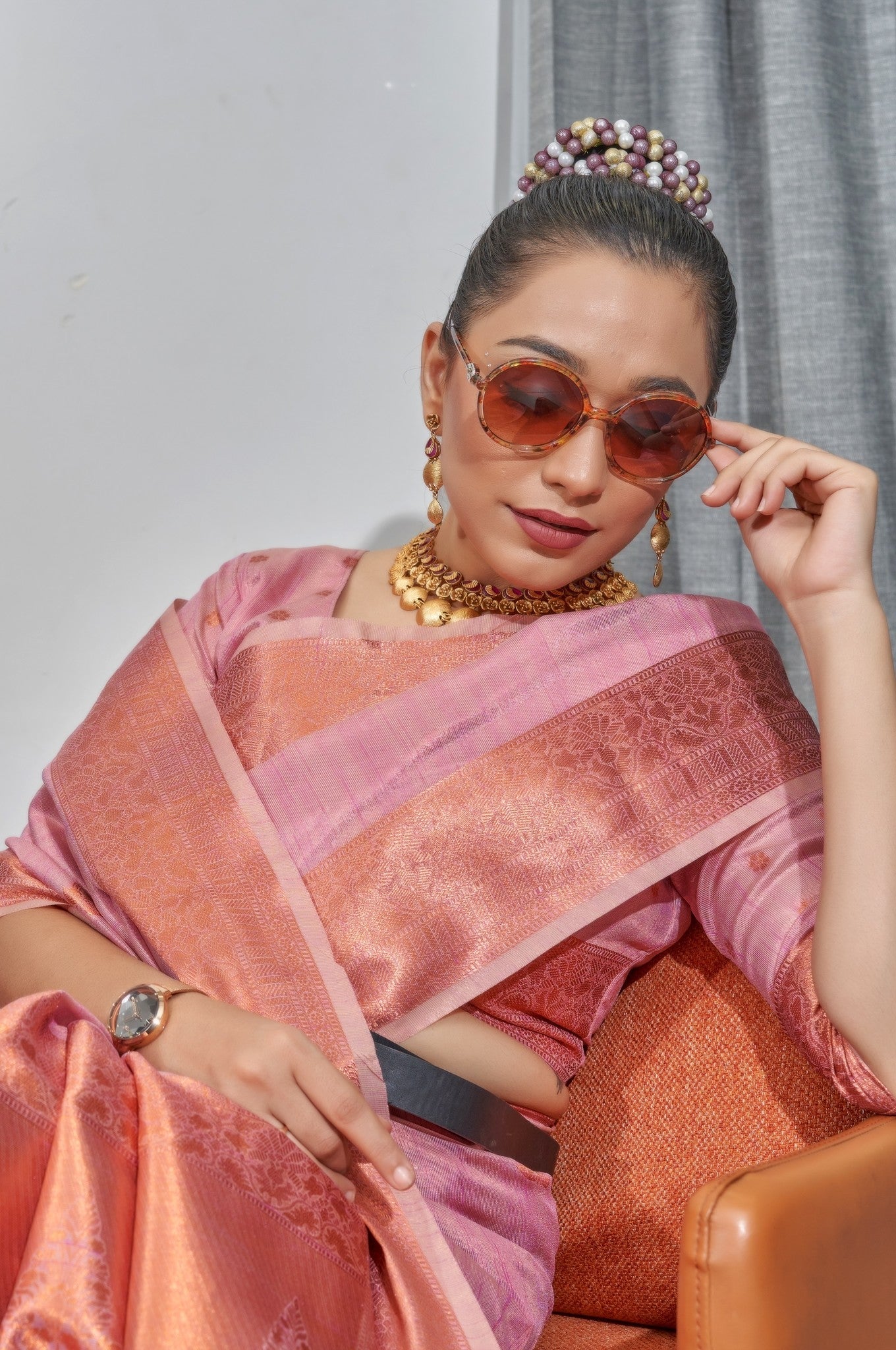 Buy MySilkLove Beauty Bush Pink Woven Organza Tissue Silk Saree Online