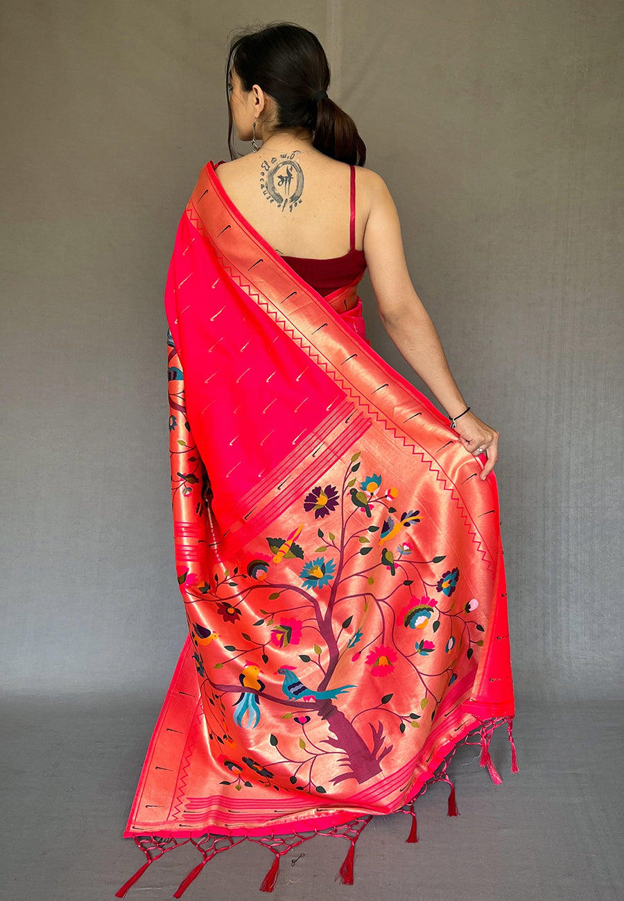 Buy MySilkLove Princess Perfume Pink Woven Paithani Silk Saree Online