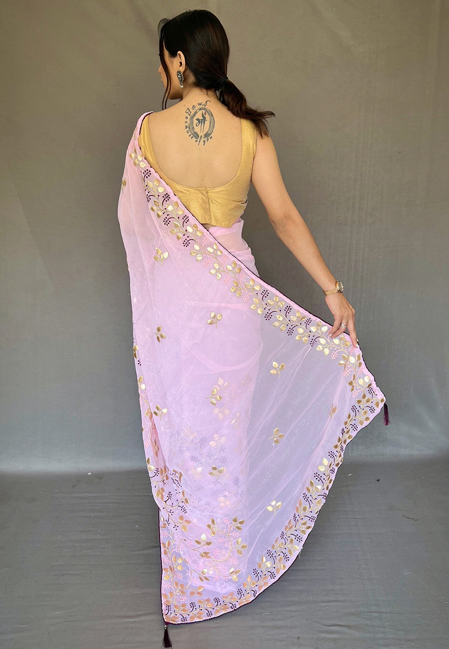 Buy MySilkLove Bouquet Purple Embroidered Organza Silk Saree Online