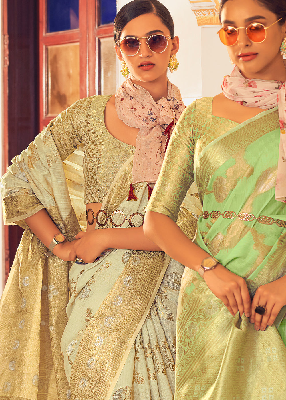 Buy MySilkLove Pine Glade Zari Woven Linen Silk Saree Online