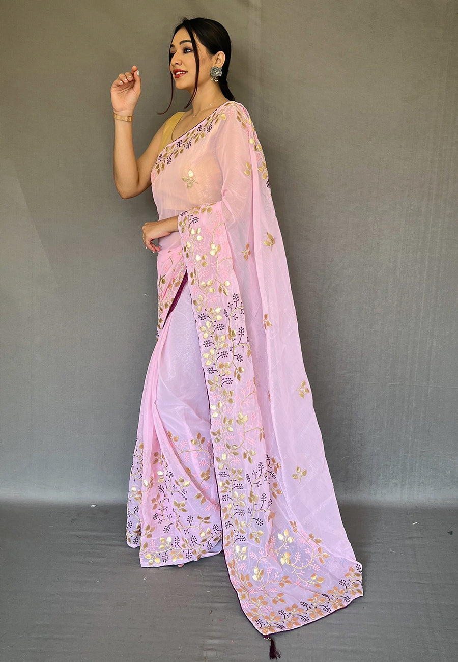Buy MySilkLove Bouquet Purple Embroidered Organza Silk Saree Online