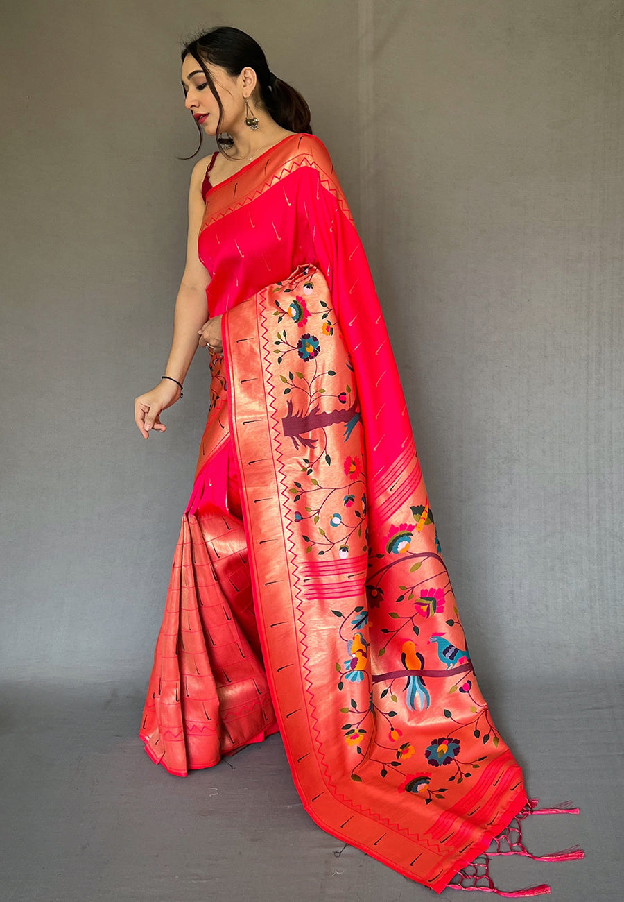 Buy MySilkLove Princess Perfume Pink Woven Paithani Silk Saree Online