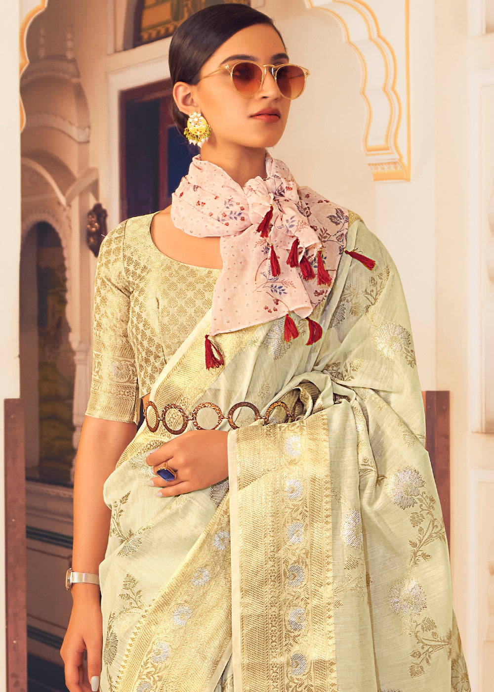 Buy MySilkLove Pine Glade Zari Woven Linen Silk Saree Online