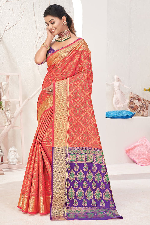 Buy MySilkLove Sienna Red and Purple Zari Woven Patola Saree Online