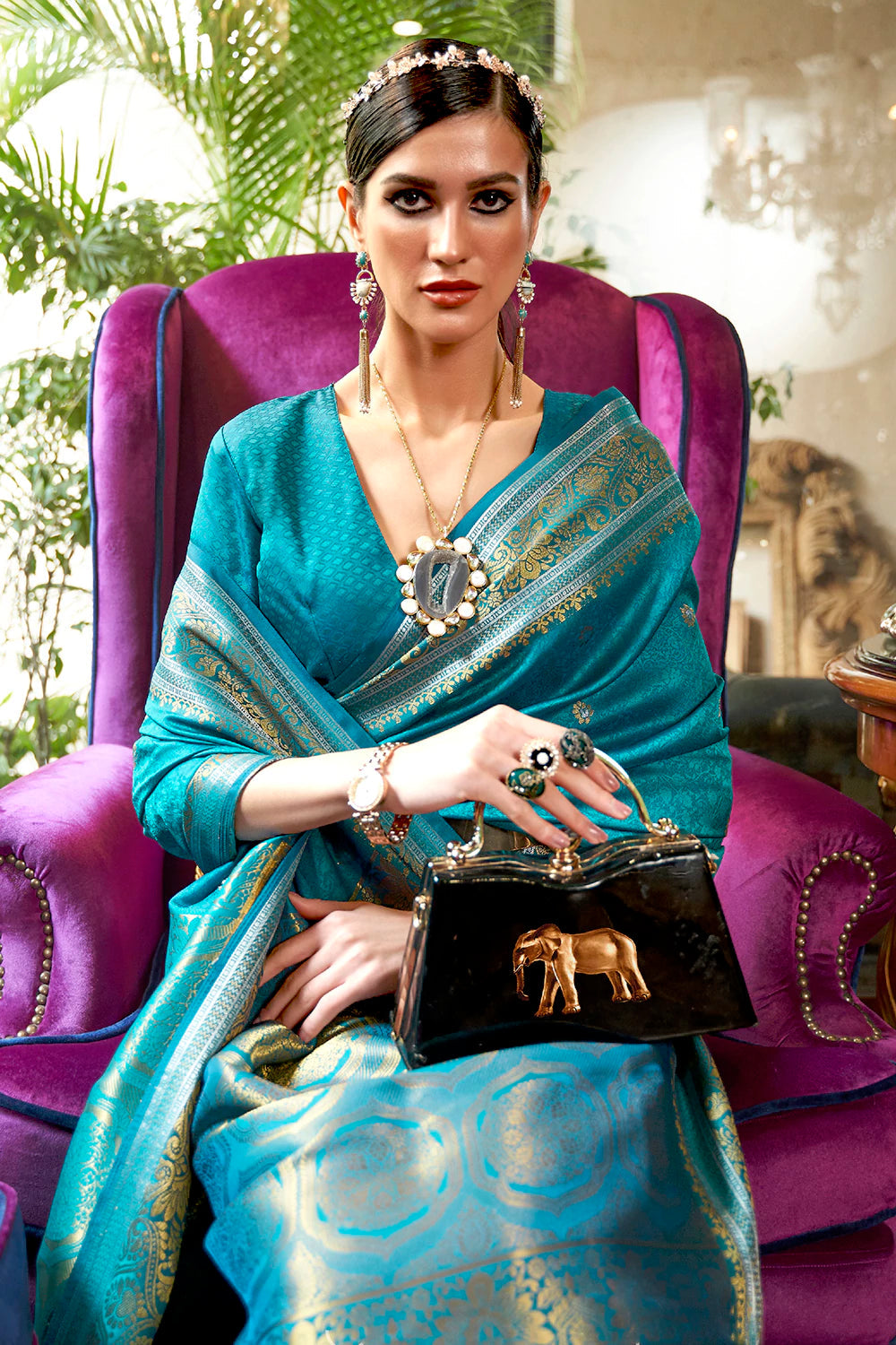 Buy MySilkLove Eastern Blue Woven Kanjivaram Silk Saree Online