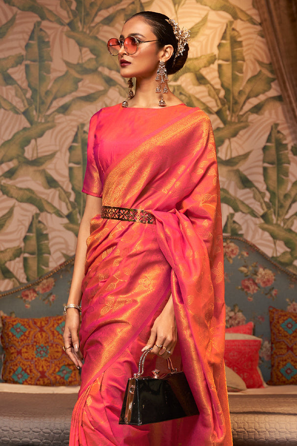 Buy MySilkLove Dark Piper Pink Zari Woven Kanjivaram Silk Saree Online