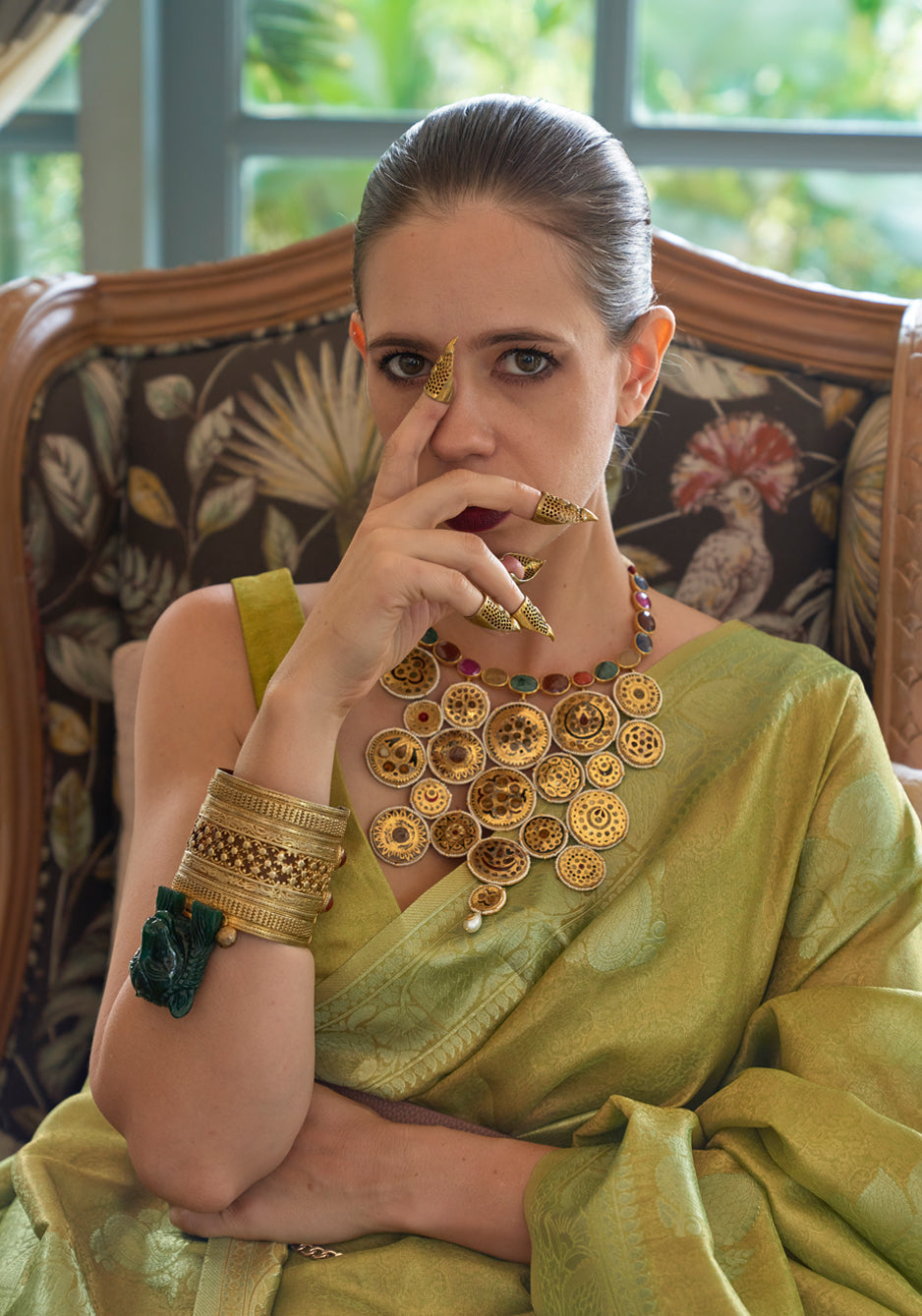 Buy MySilkLove Barley Corn Green Woven Banarasi Satin Tissue Silk Saree Online