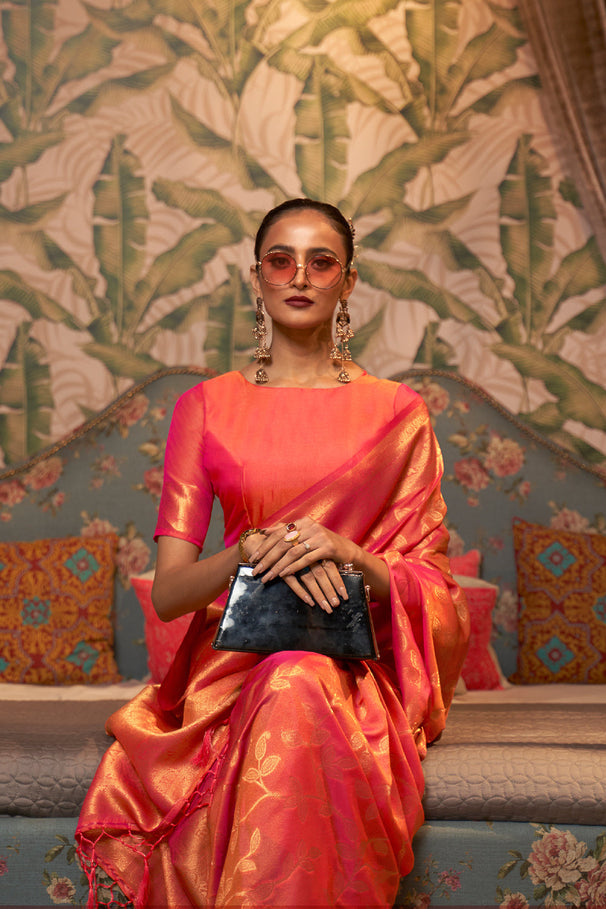 Buy MySilkLove Dark Piper Pink Zari Woven Kanjivaram Silk Saree Online