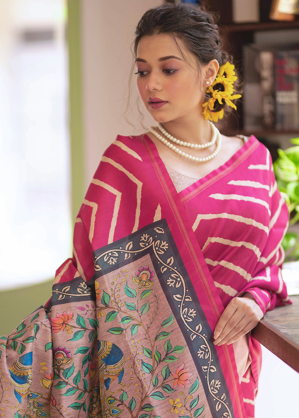 Buy MySilkLove Cerise Pink Digital Printed Soft Silk Saree Online