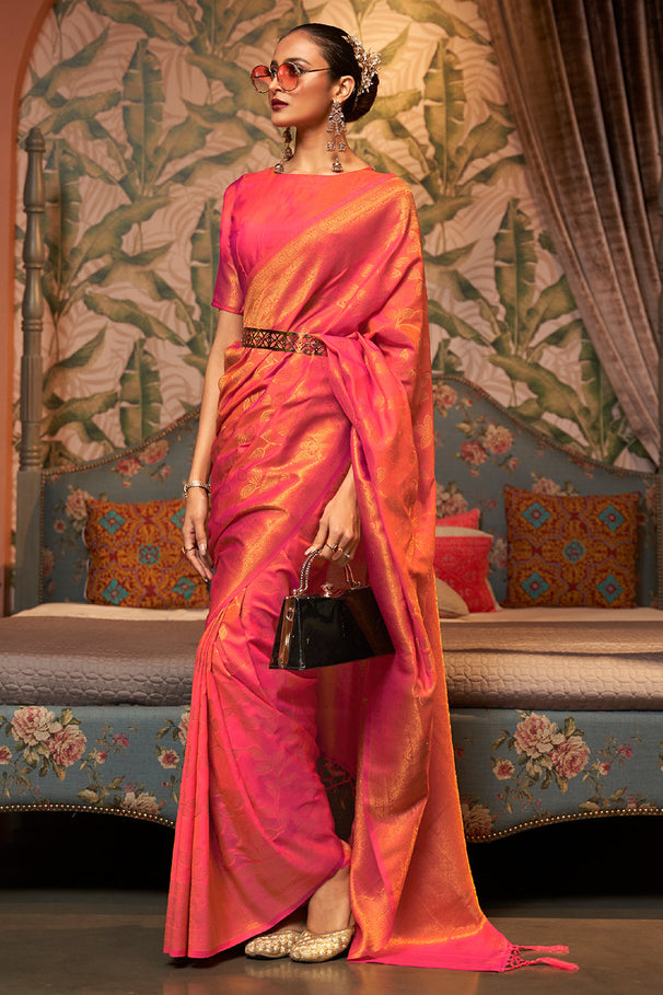 Buy MySilkLove Dark Piper Pink Zari Woven Kanjivaram Silk Saree Online