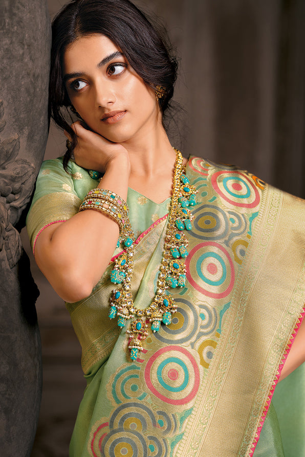 Buy MySilkLove Coriander Green Handloom Woven Banarasi Saree Online