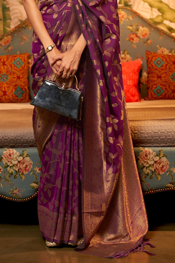 Buy MySilkLove Claret Purple Zari Woven Kanjivaram Silk Saree Online