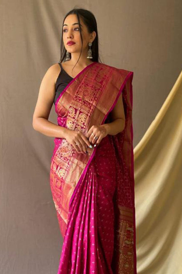 Buy MySilkLove Monarch Pink Zari Woven Kanjivaram Silk Saree Online