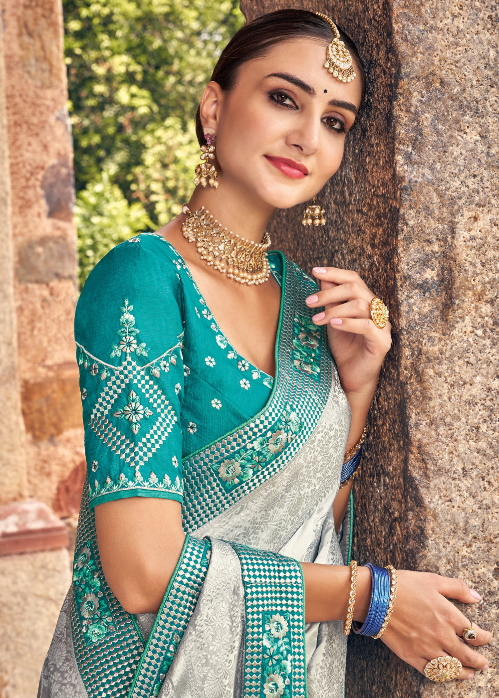 Buy MySilkLove Celeste Silver and Blue Zari Woven Designer Banarasi Saree Online