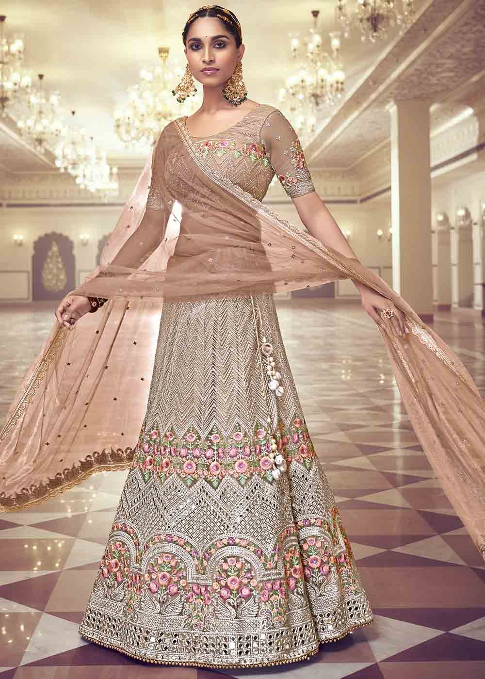 Buy MySilkLove Brandy Rose Brown Net Lehenga Choli Online