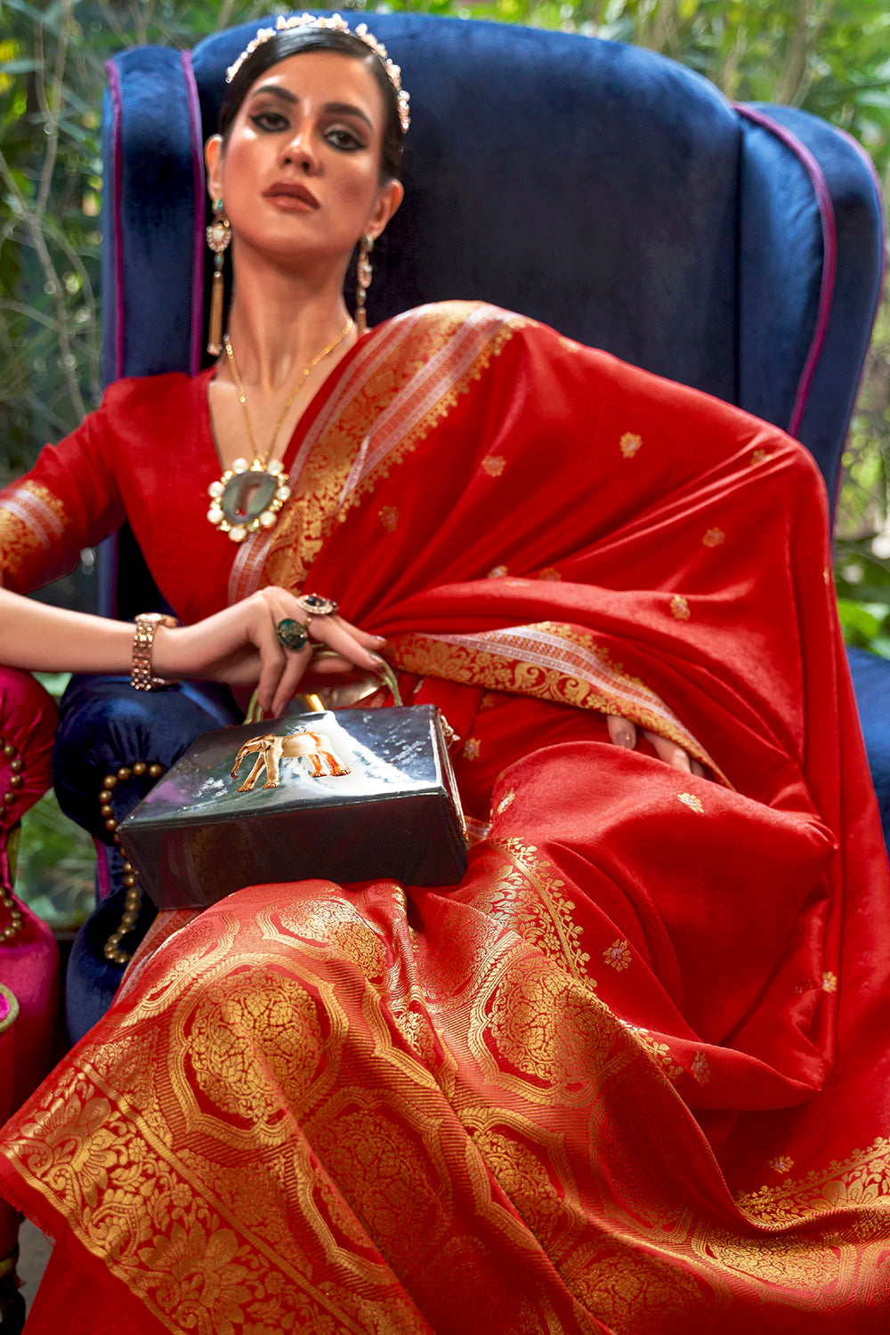 Buy MySilkLove Mahogany Red Woven Kanjivaram Silk Saree Online