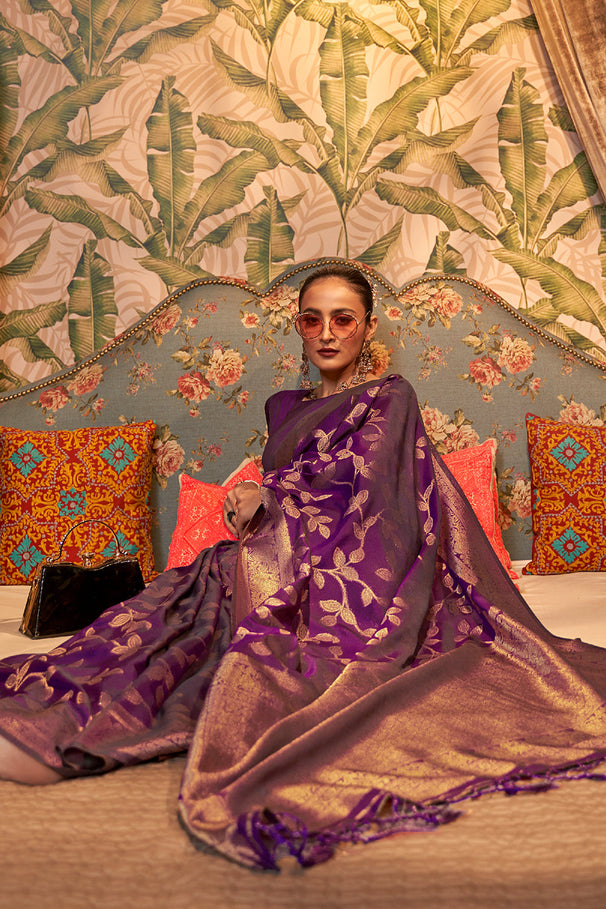 Buy MySilkLove Claret Purple Zari Woven Kanjivaram Silk Saree Online