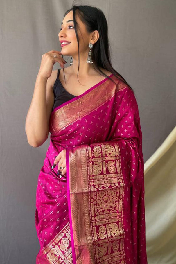 Buy MySilkLove Monarch Pink Zari Woven Kanjivaram Silk Saree Online