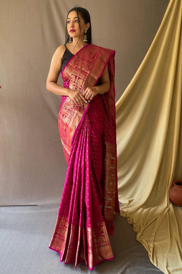 Buy MySilkLove Monarch Pink Zari Woven Kanjivaram Silk Saree Online