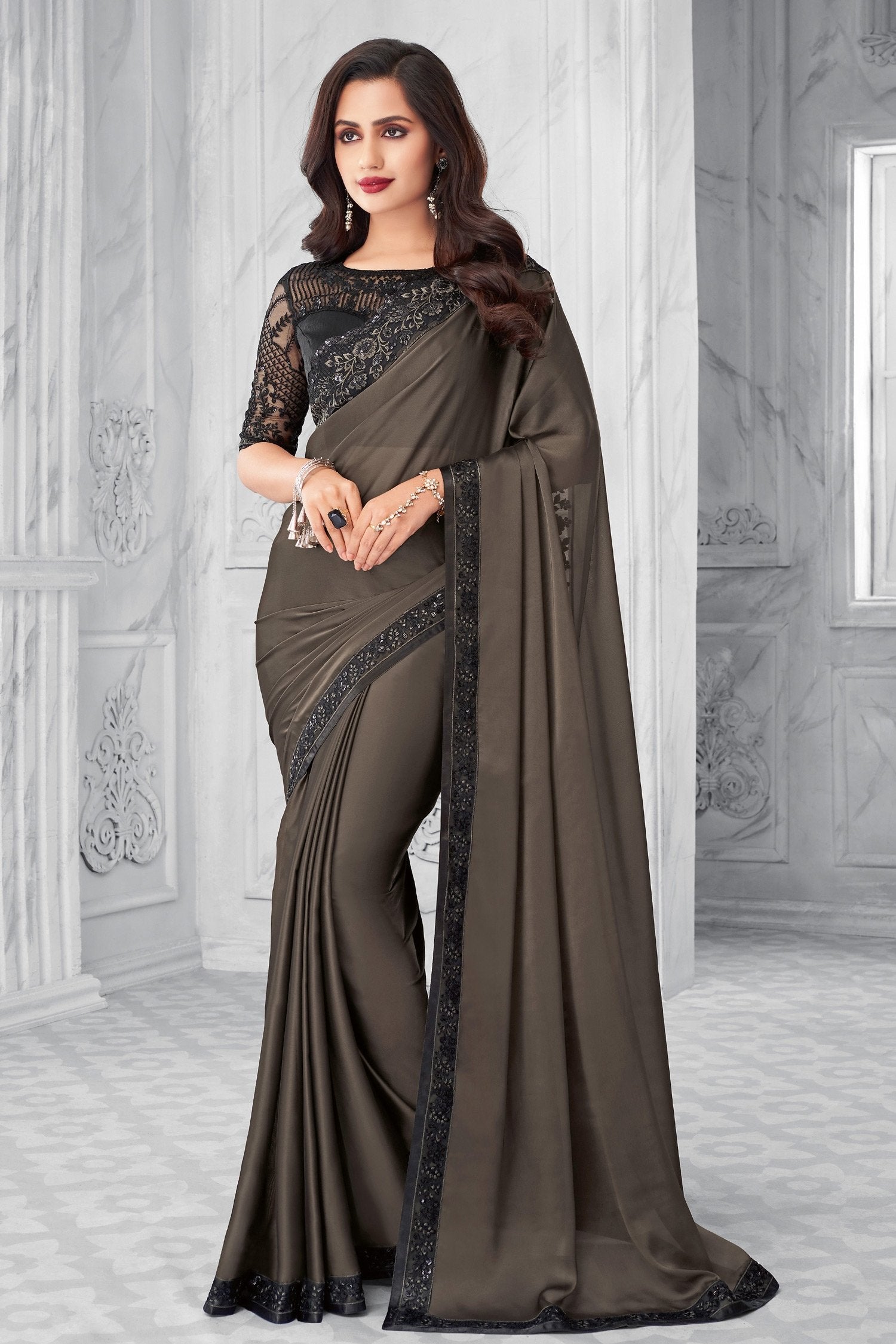 Buy MySilkLove Shark Grey Two Tone Georgette Designer Silk Saree Online
