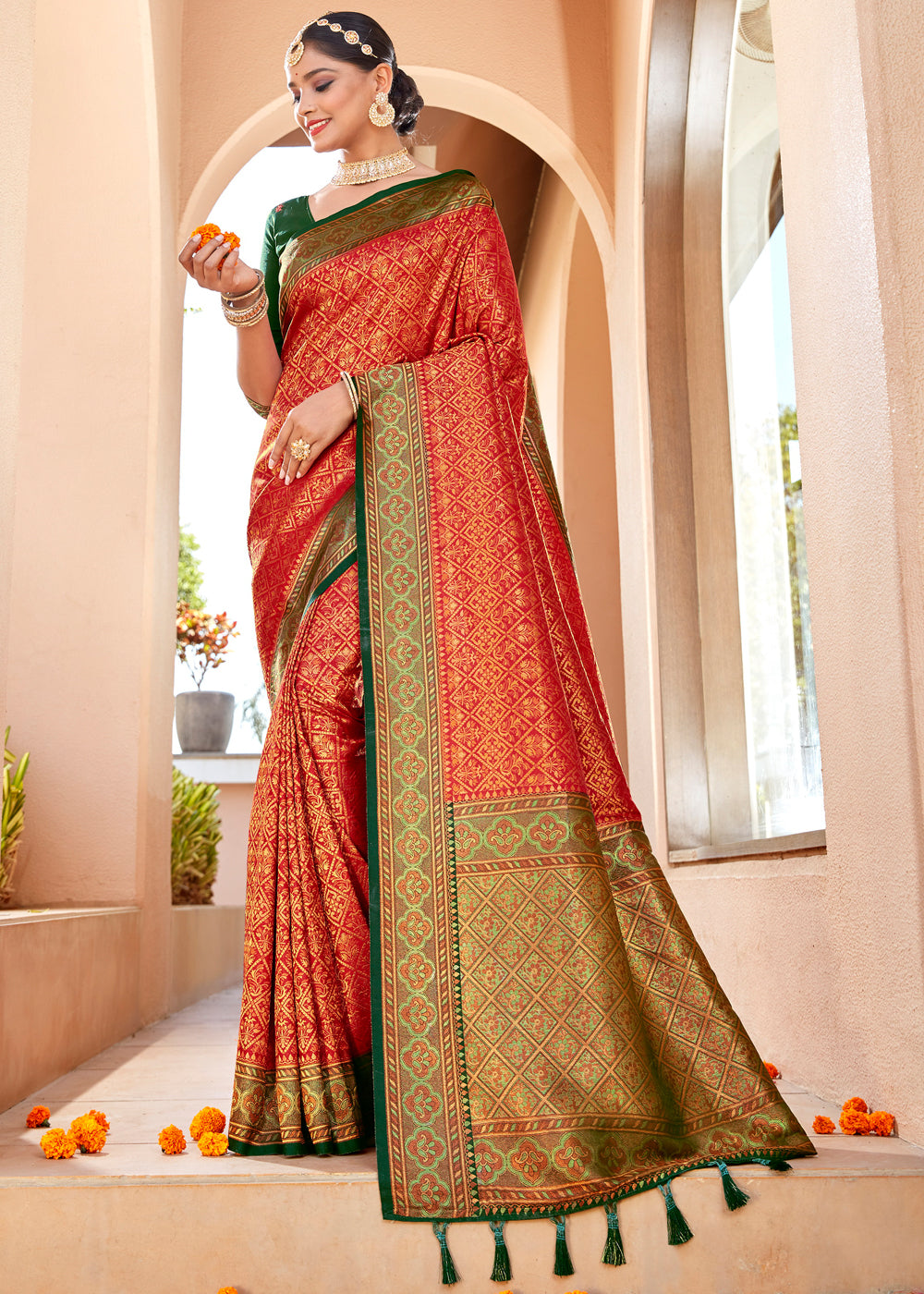 Buy MySilkLove Burnt Sienna Red Woven Banarasi Silk Saree Online