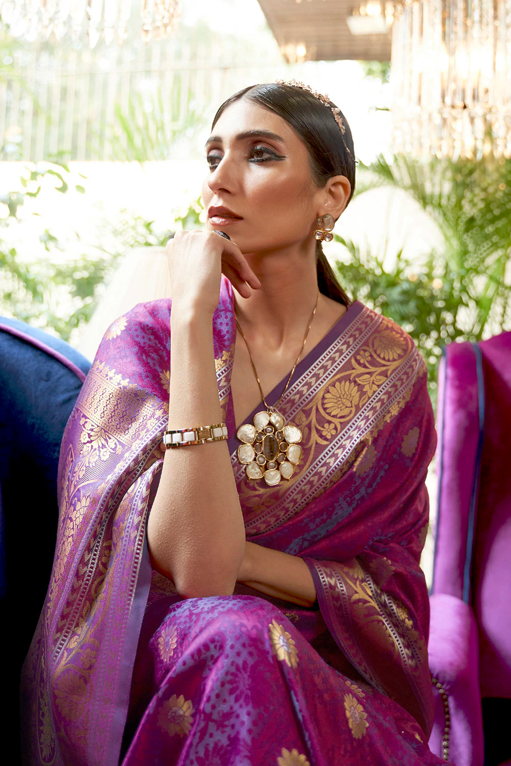 Buy MySilkLove Plum Purple Woven Kanjivaram Silk Saree Online