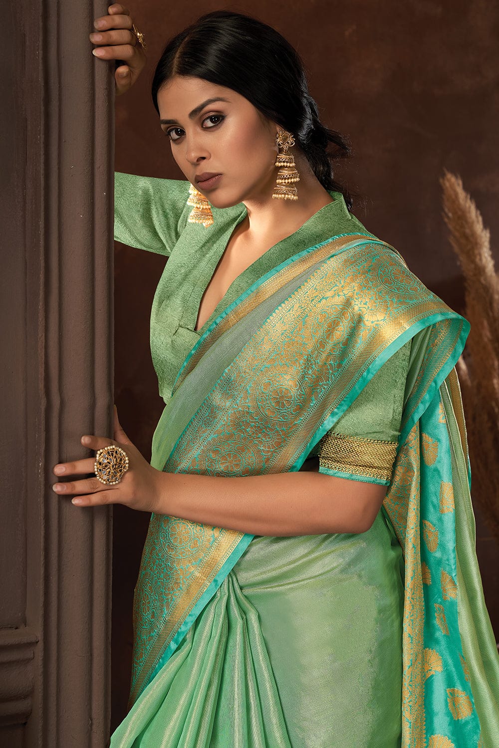Buy MySilkLove Shadow Green Organza Saree Online